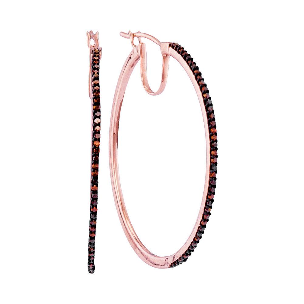 Radiant Red Diamond Hoop Earrings - 10kt Rose Gold Slender Hoops 1/4 Cttw - Splendid Jewellery