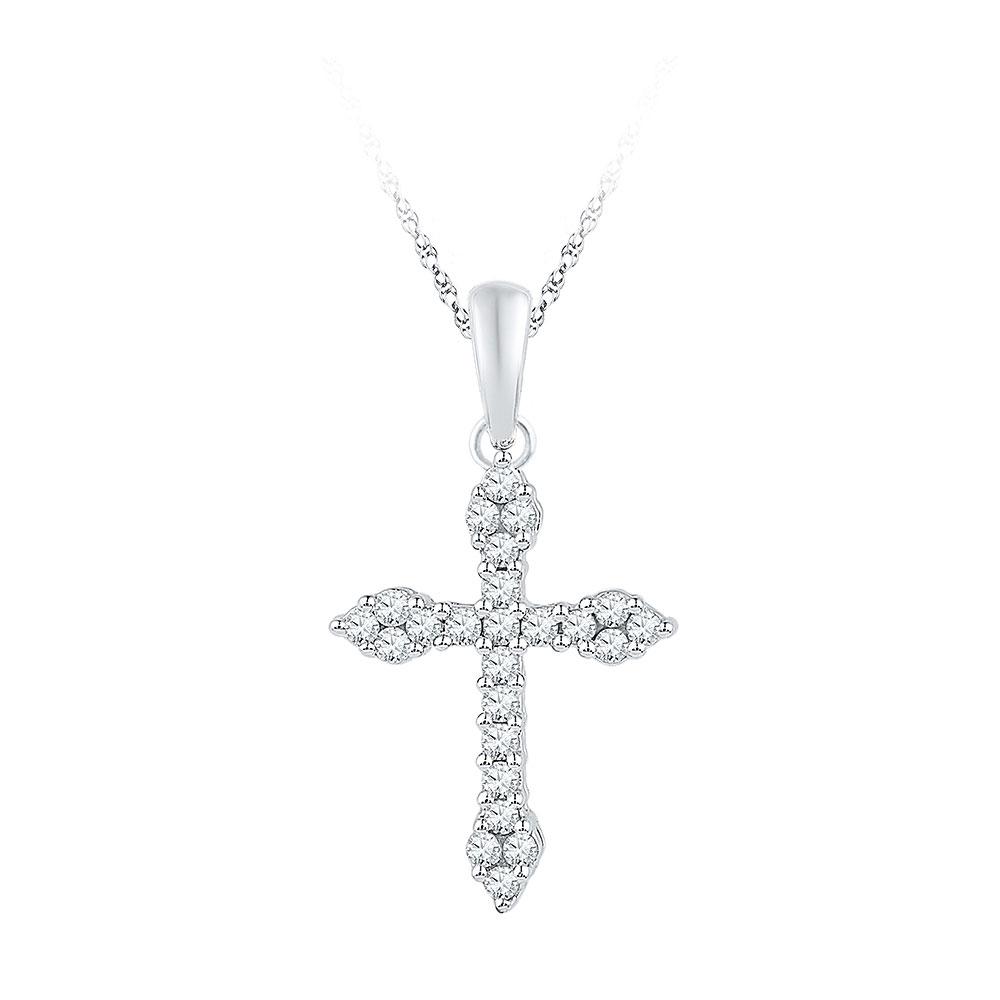 Radiant Reflections: 10kt White Gold Diamond Cross Pendant - Splendid Jewellery