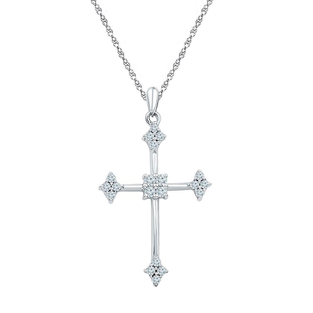 Radiant Reflections: 10kt White Gold Diamond Cross Pendant - Splendid Jewellery