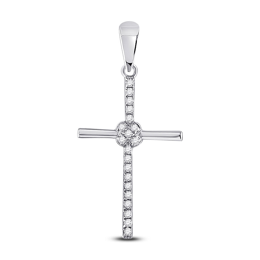 Radiant Reflections: 10kt White Gold Womens Diamond Cross Pendant - Splendid Jewellery