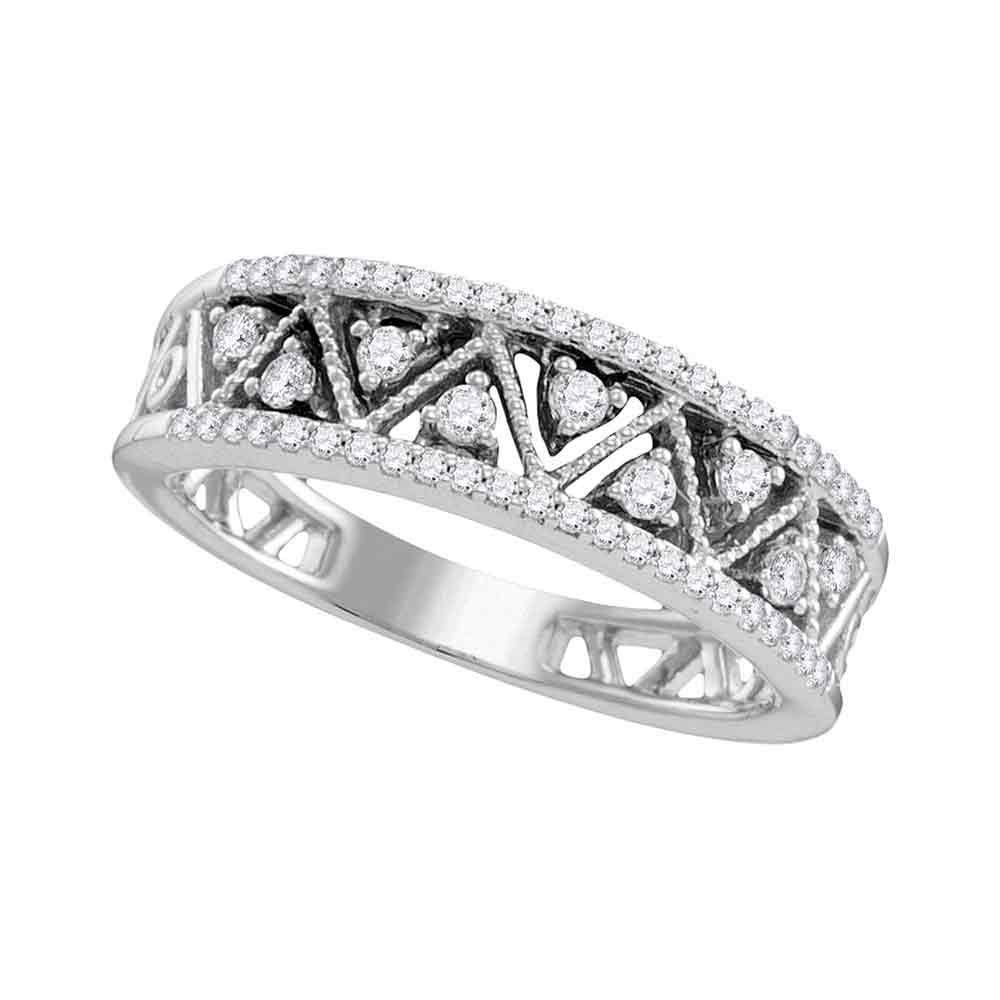 Radiant Reflections: 10kt White Gold Womens Round Diamond Geometric Band Ring 1/3 Cttw - Splendid Jewellery