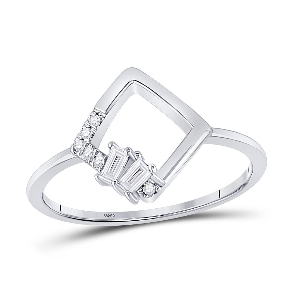 Radiant Reflections: 14kt White Gold Baguette Diamond Modern Fashion Ring - Splendid Jewellery
