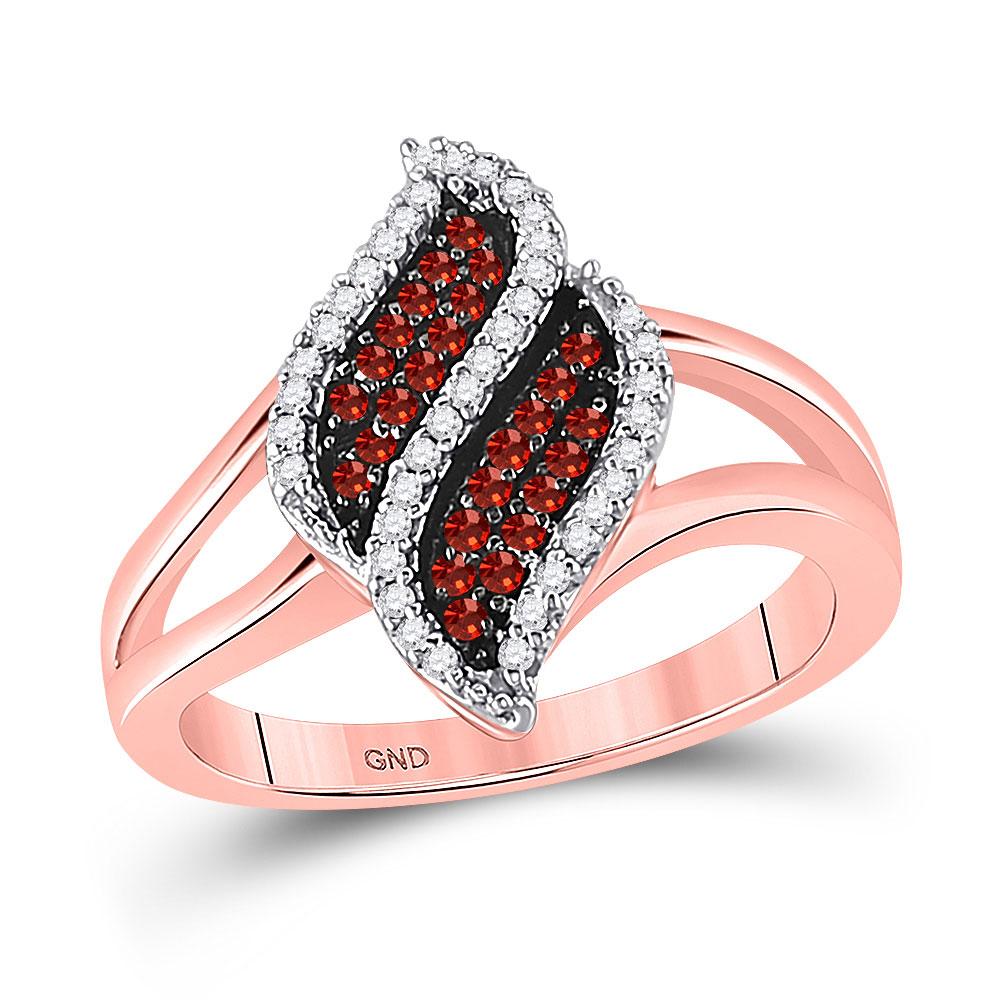Radiant Rose: 10kt Rose Gold Red Diamond Oval Cluster Split - shank Ring - Splendid Jewellery