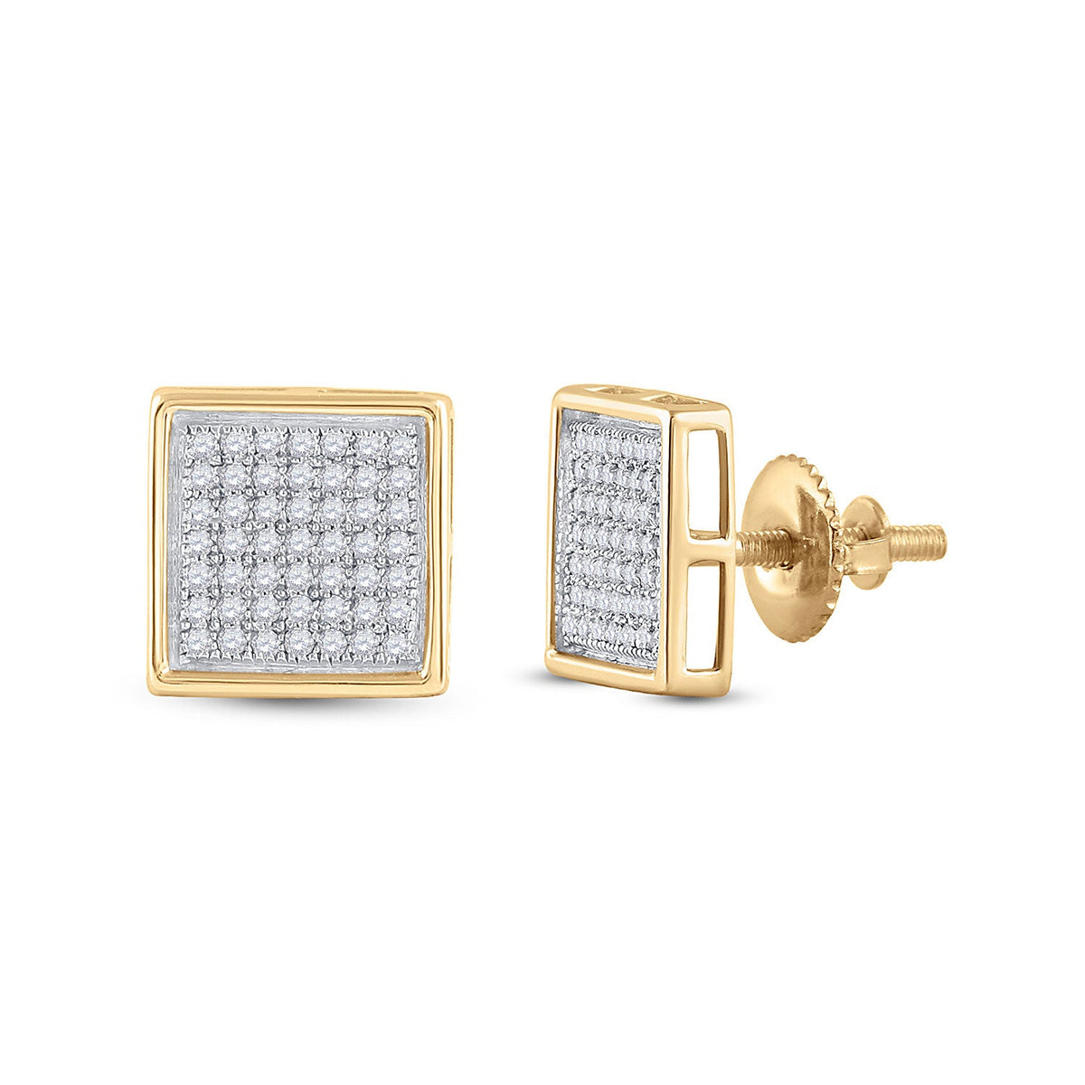Radiant Spark 10kt Yellow Gold Womens Round Diamond Square Earrings - Splendid Jewellery