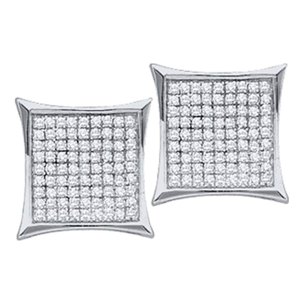 Radiant Sparkle: 10kt White Gold Womens Round Diamond Kite Cluster Earrings 7/8 Cttw - Splendid Jewellery