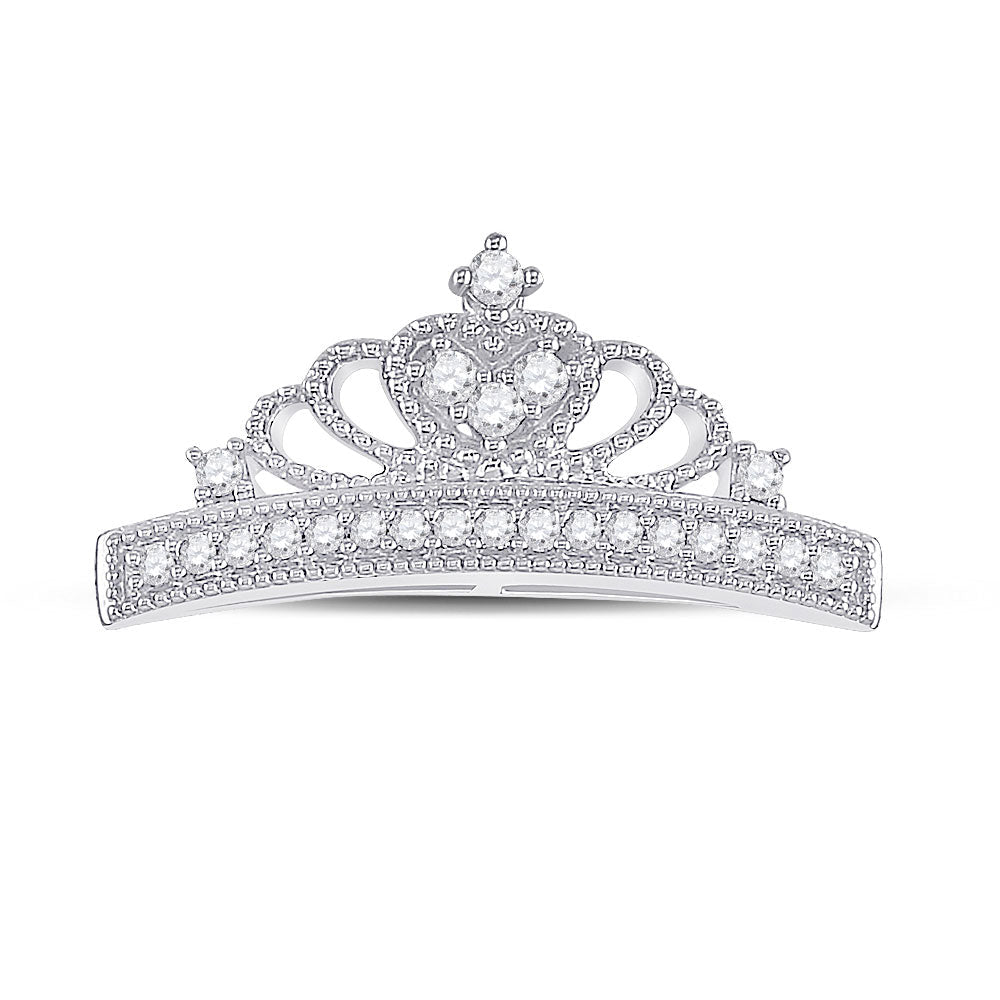 Regal Radiance: 10kt White Gold Diamond Crown Pendant - Splendid Jewellery