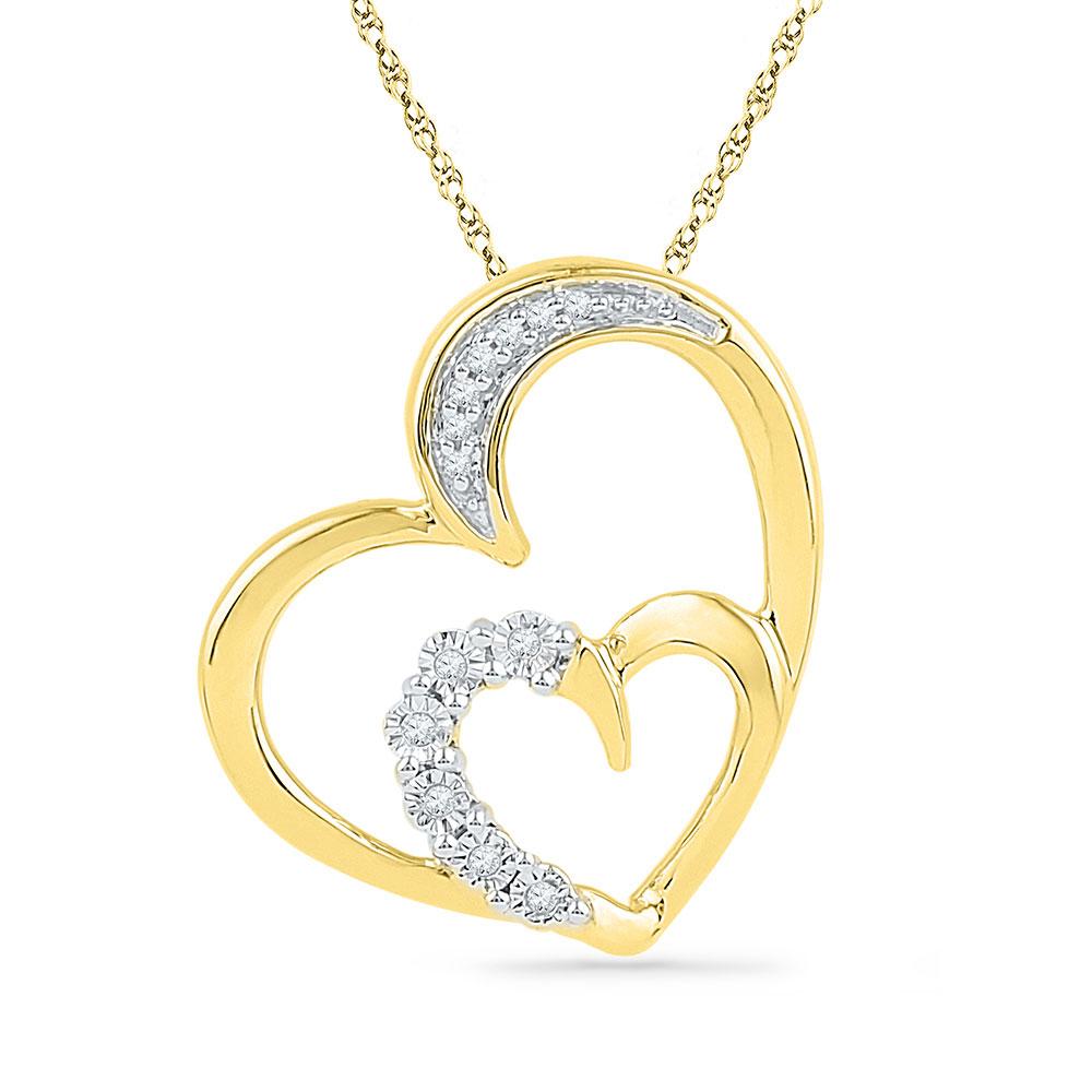 Romantic Brilliance: 10kt Yellow Gold Diamond Heart & Love Symbol Pendant - Splendid Jewellery