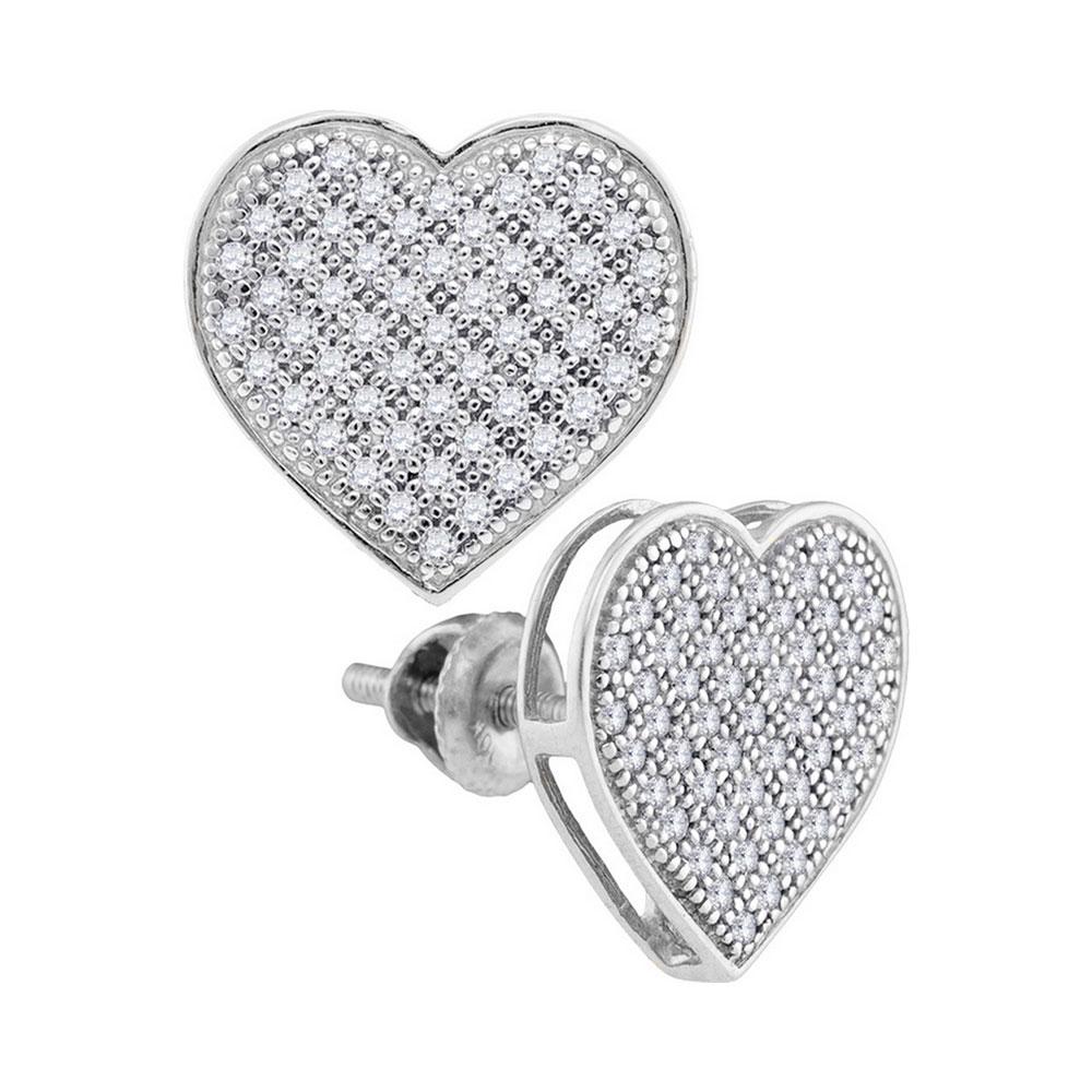 Romantic Radiance: 10kt White Gold Womens Round Diamond Heart Cluster Earrings 1/3 Cttw - Splendid Jewellery