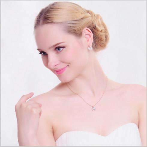 Rose Gold Necklace – Rose Gold Earrings - Clear Crystal - Silver Jewellery Set for Women - Splendid Jewellery