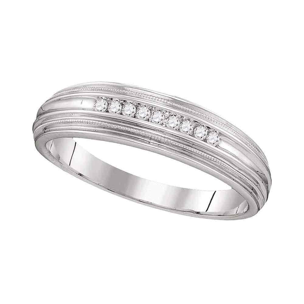 Sophisticated Brilliance: 10kt White Gold Men's Diamond Ridge Wedding Band - Splendid Jewellery