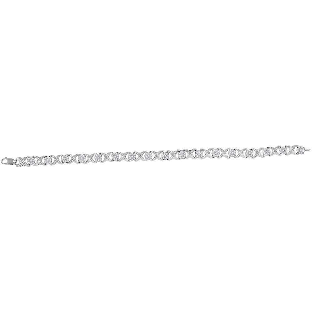 Sparkling Affection: 10kt White Gold Womens Round Diamond XOXO Bracelet 1 Cttw - Splendid Jewellery