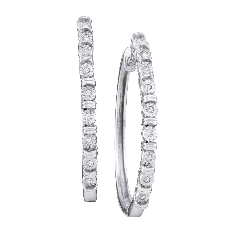 Sparkling Brilliance: 10kt White Gold Diamond Single Row Hoop Earrings - Splendid Jewellery