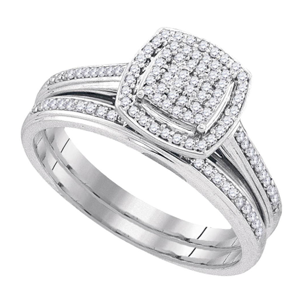 Sparkling Brilliance: 10kt White Gold Round Diamond Bridal Wedding Ring Band Set 1/4 Cttw - Splendid Jewellery