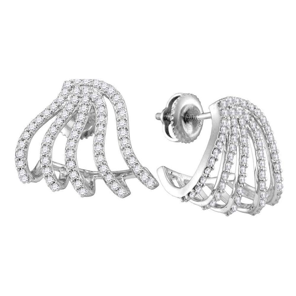 Sparkling Brilliance: 10kt White Gold Womens Round Diamond Lobe Half Hoop Earrings 5/8 Cttw - Splendid Jewellery