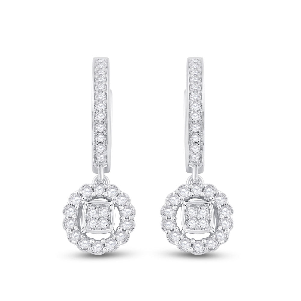 Sparkling Brilliance: 14kt White Gold Diamond Hoop Circle Dangle Earrings - Splendid Jewellery