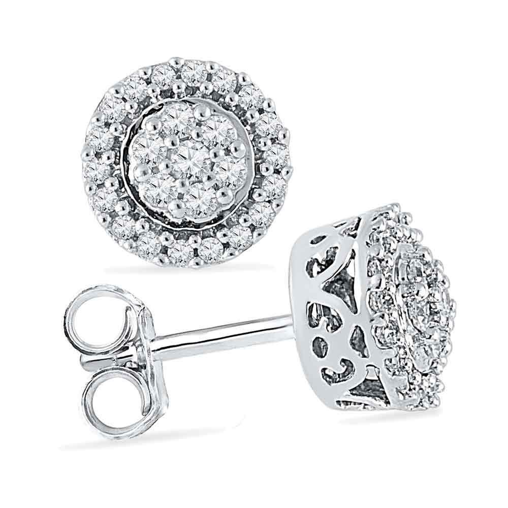 Sparkling Diamond Flower Cluster Earrings in 10kt White Gold - Splendid Jewellery