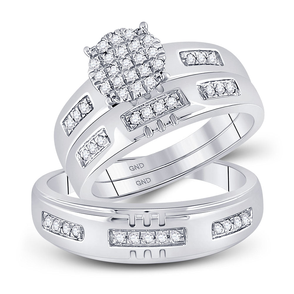 Sparkling Love: 10kt White Gold His Hers Round Diamond Cluster Wedding Set - Splendid Jewellery