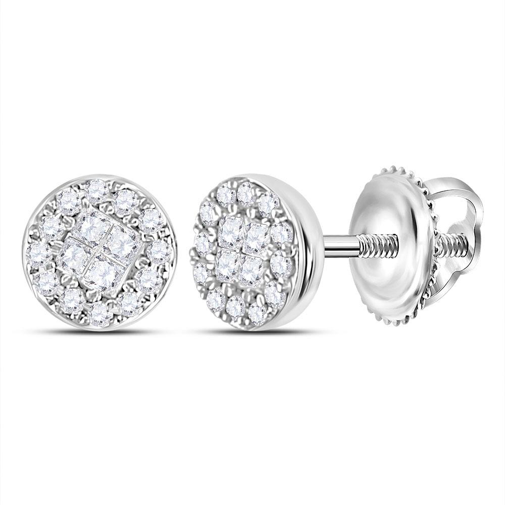 Sparkling Princess Round Diamond Cluster Earrings in 10kt White Gold - Splendid Jewellery