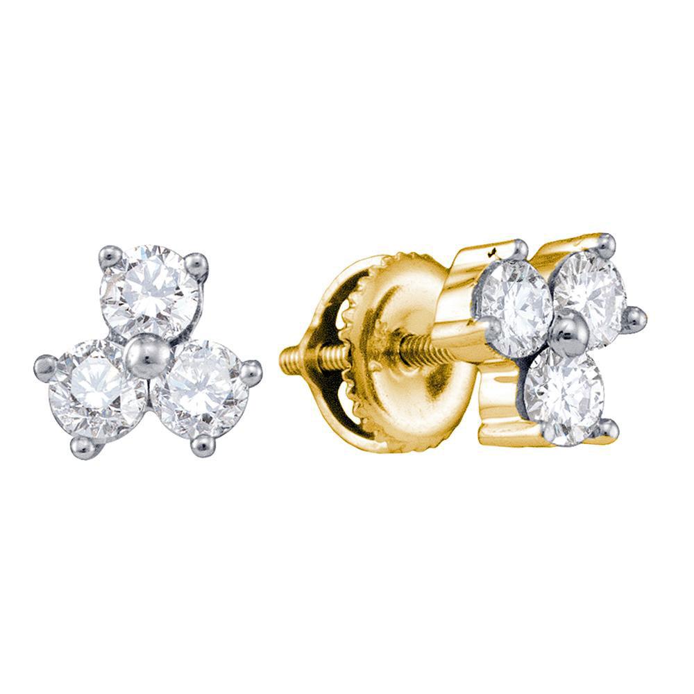 Sparkling Trio: 14kt Yellow Gold Womens Round Diamond 3 - stone Earrings 3/4 Cttw - Splendid Jewellery