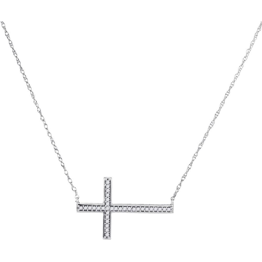 Splendid Jewellery 10kt White Gold Diamond Horizontal Cross Pendant Necklace - Splendid Jewellery