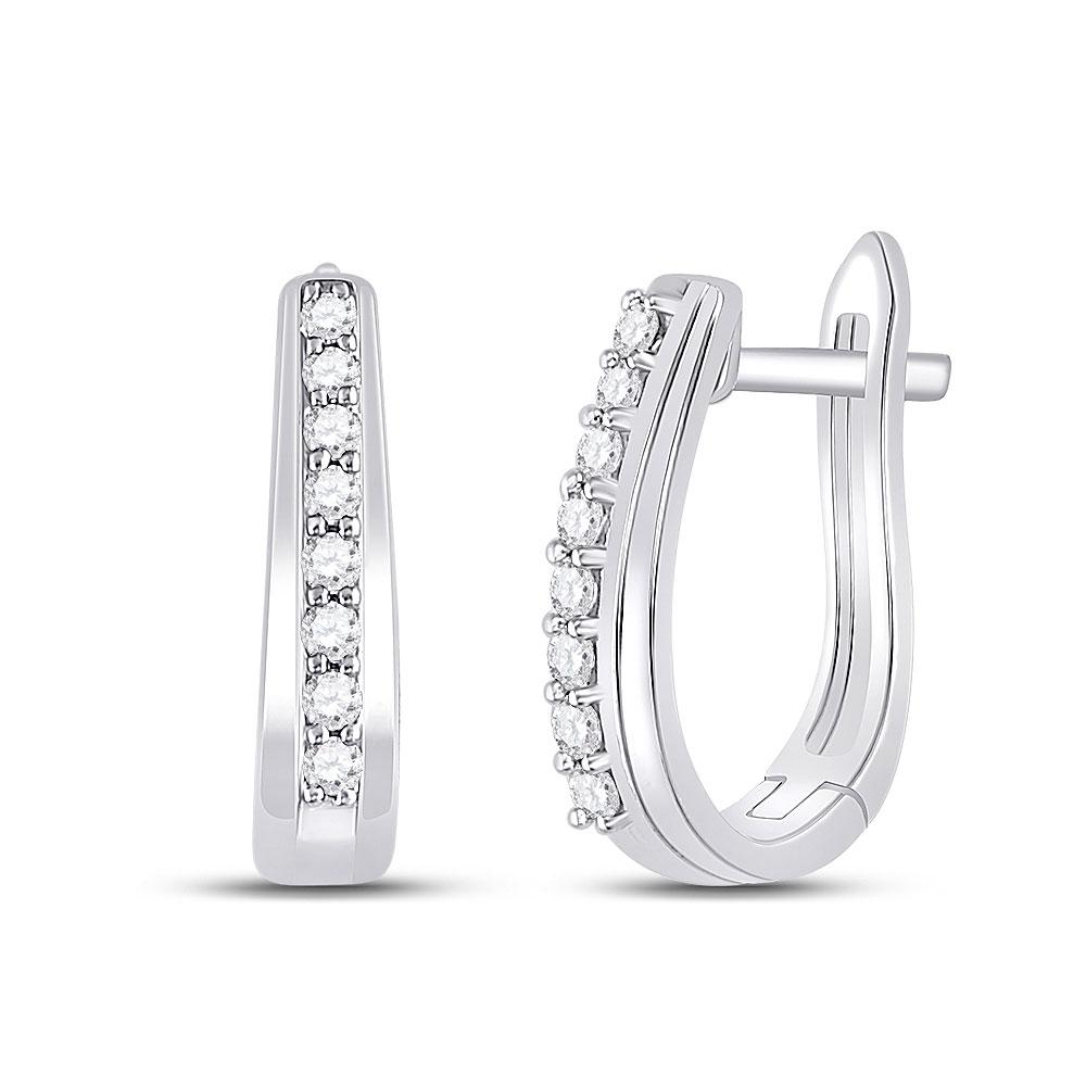 Splendid Jewellery 10kt White Gold Womens Diamond Oblong Hoop Earrings - Splendid Jewellery