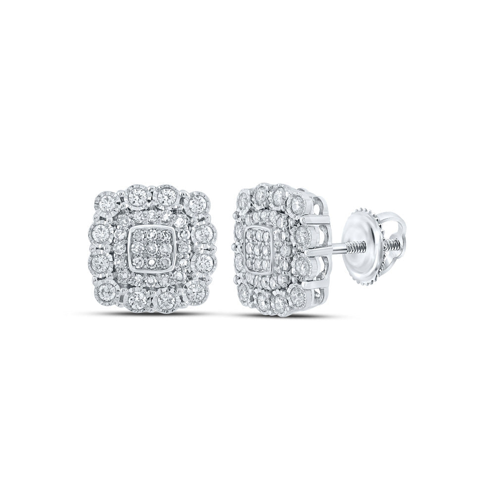 Splendid Jewellery 10kt White Gold Womens Round Diamond Square Earrings - Splendid Jewellery