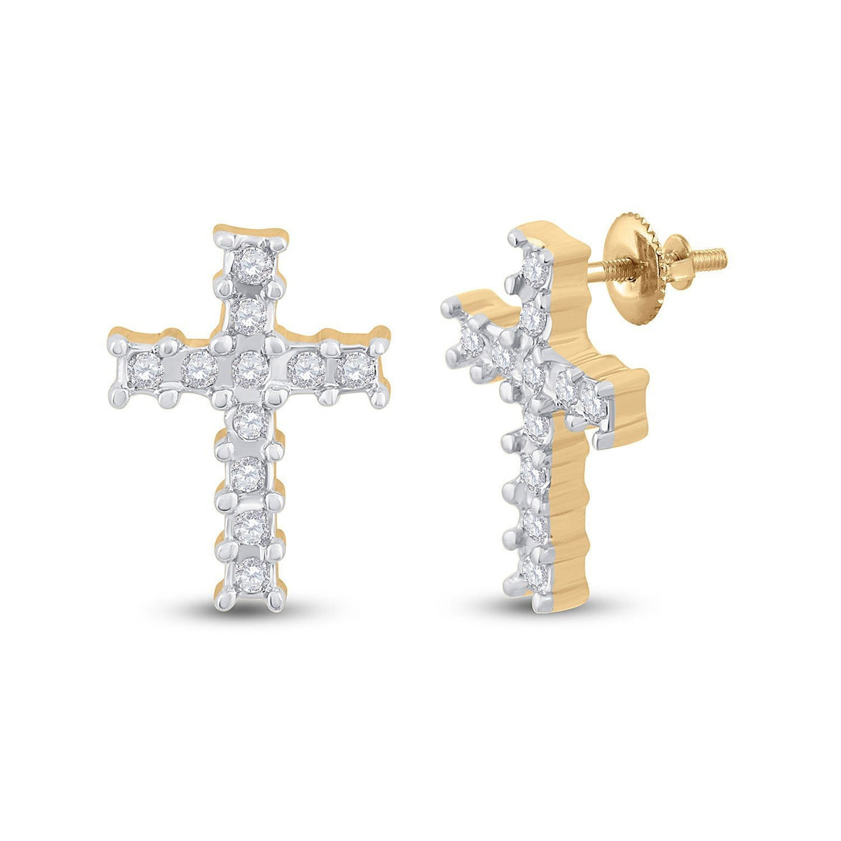 Splendid Jewellery 10kt Yellow Gold Womens Round Diamond Cross Earrings - Splendid Jewellery