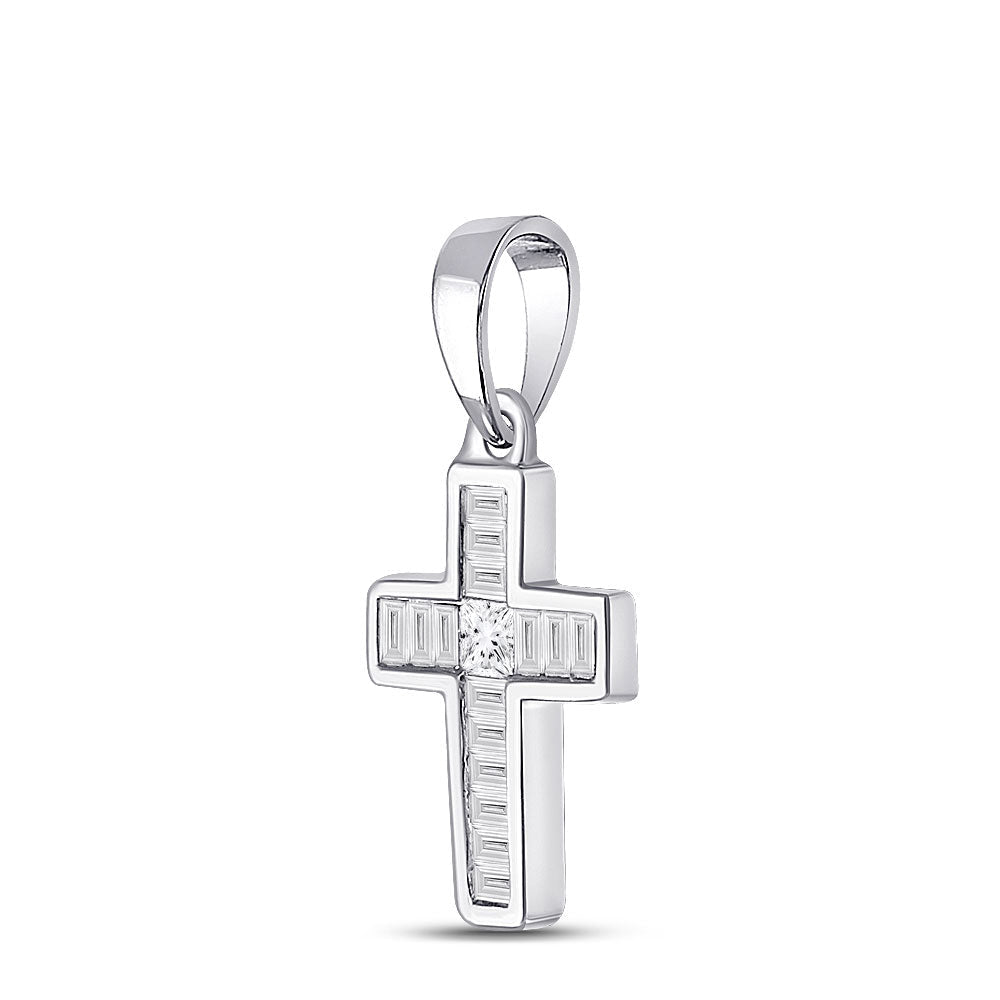 Splendid Jewellery Diamond Cross Pendant | 10kt White Gold Womens Princess Diamond Cross Pendant 1/3 Cttw - Splendid Jewellery