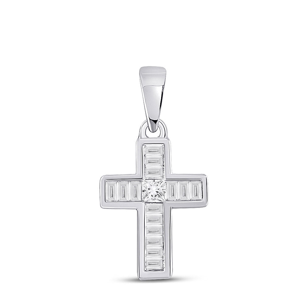 Splendid Jewellery Diamond Cross Pendant | 10kt White Gold Womens Princess Diamond Cross Pendant 1/3 Cttw - Splendid Jewellery