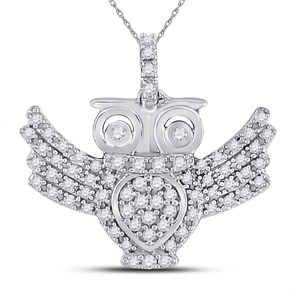 Splendid Jewellery: Diamond Owl Bird Pendant in 10kt White Gold with 1/4 Cttw of Diamonds - Splendid Jewellery