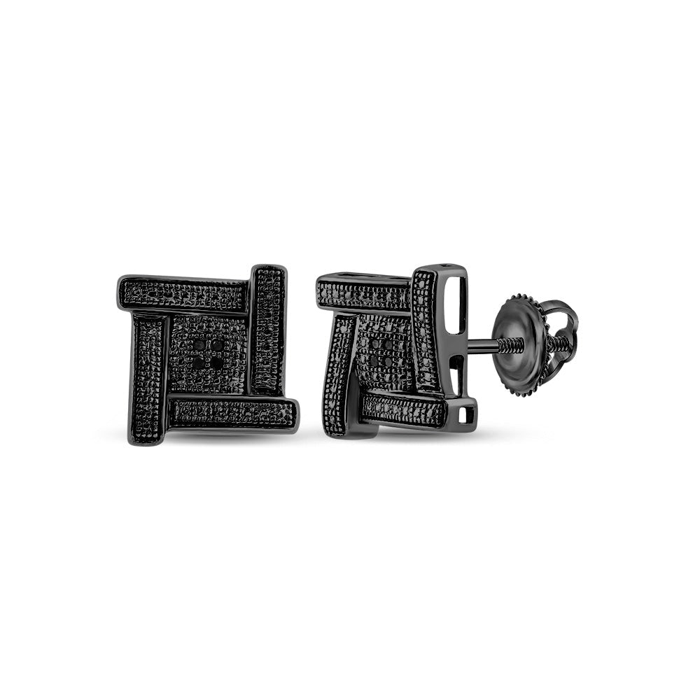 Sterling Silver Black Diamond Square Earrings - Sleek and Stunning Men's Jewelry - Splendid Jewellery