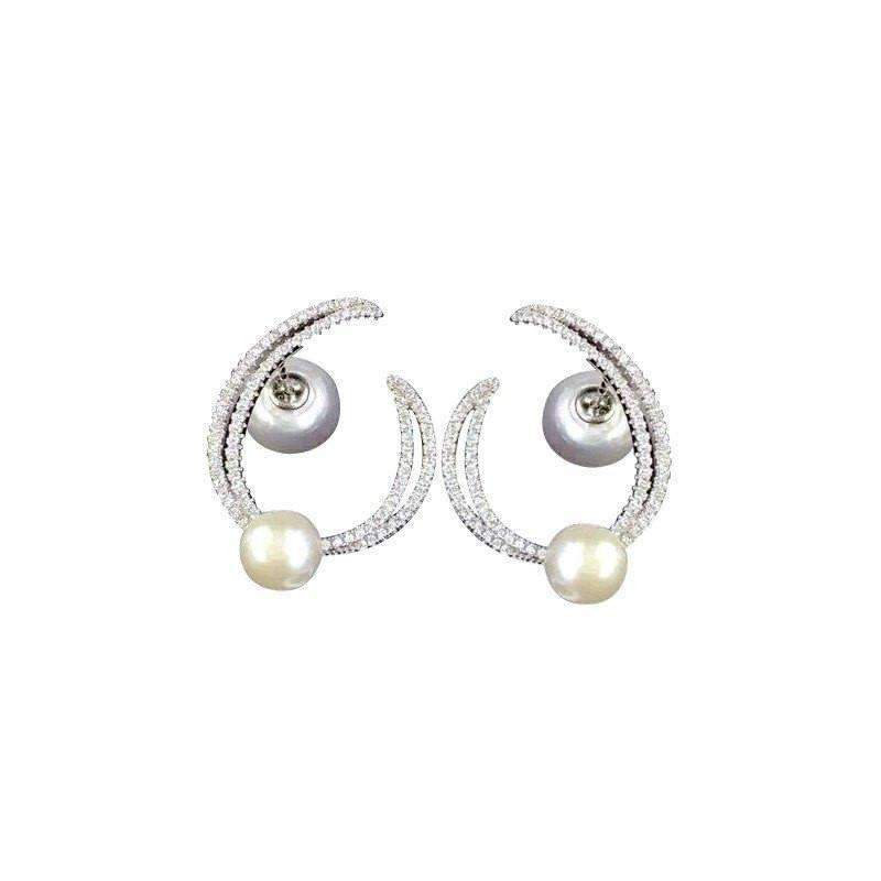 Sterling silver C shape pearl Hoop Earrings - Splendid Jewellery