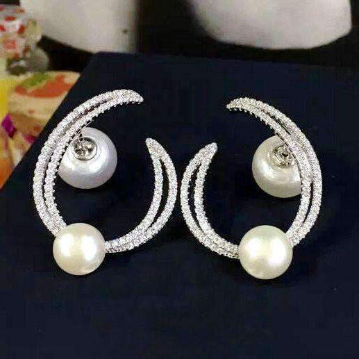 Sterling silver C shape pearl Hoop Earrings - Splendid Jewellery