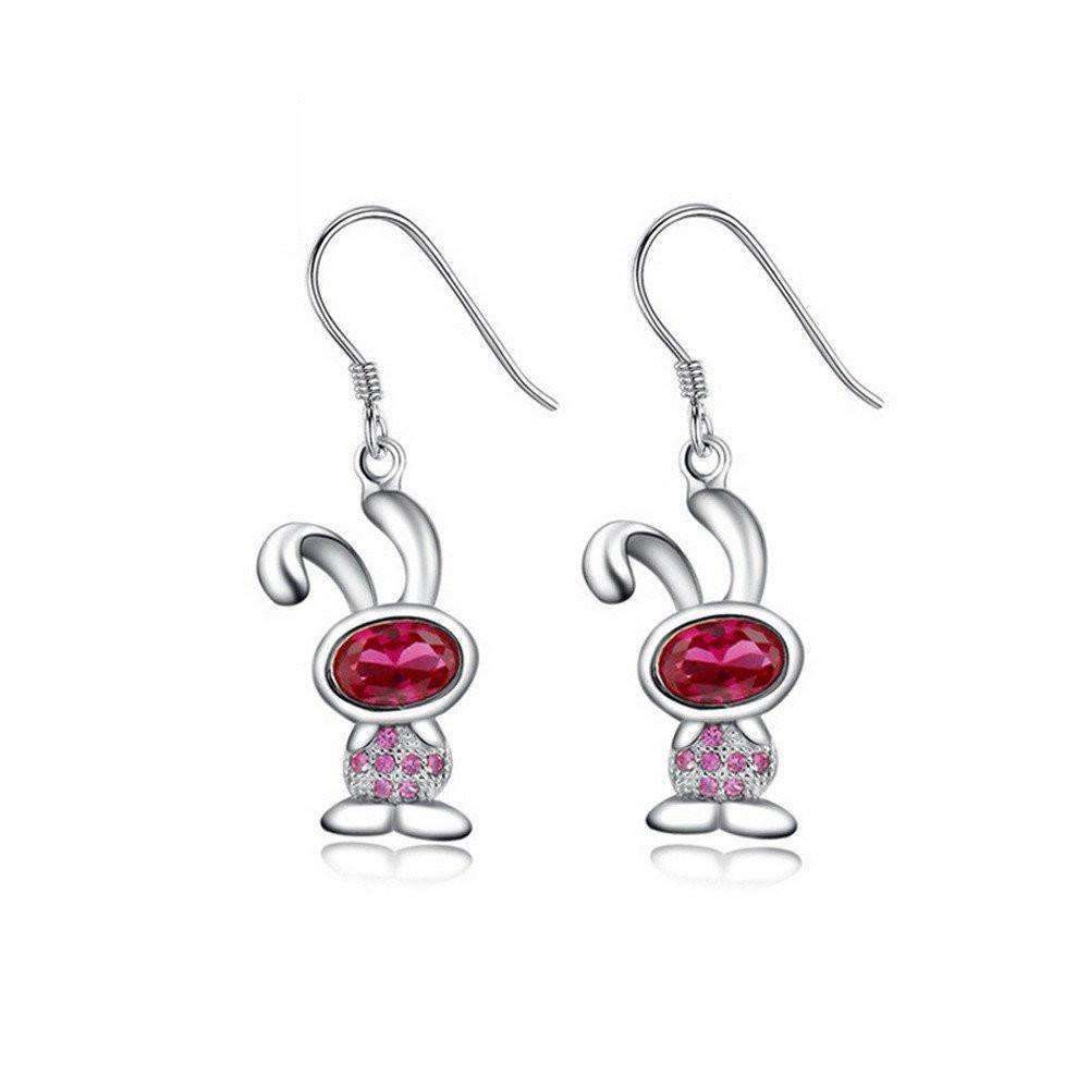 Sterling Silver Cute Small Rabbit Pink Cubic Zirconia Earrings - Splendid Jewellery