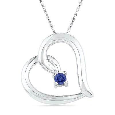 Sterling Silver Heart Pendant with Lab Blue Sapphire Birthstone - Splendid Jewellery