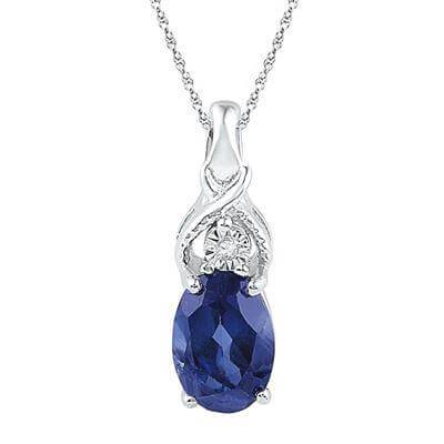 Sterling Silver Lab Blue Sapphire Birthstone Pendant with Solitaire Diamond - Splendid Jewellery