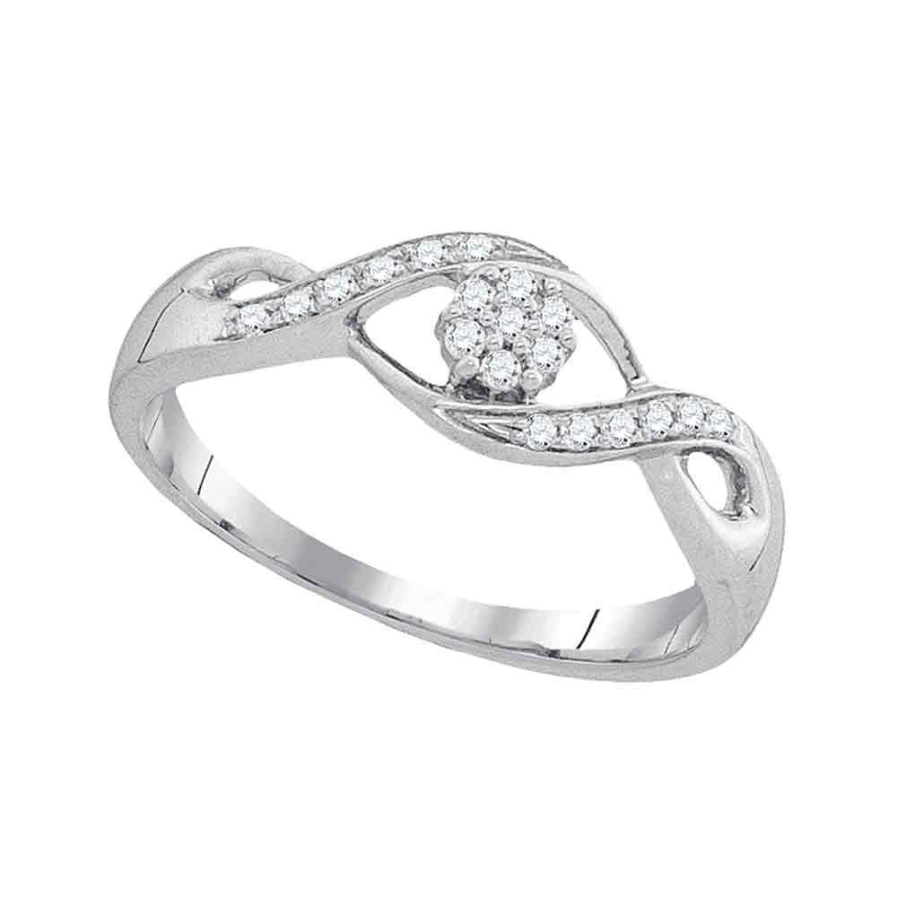 Twisted Blossom Diamond Cluster Ring | 10kt White Gold Womens Round Diamond Twist Flower Cluster Ring 1/8 Cttw - Splendid Jewellery