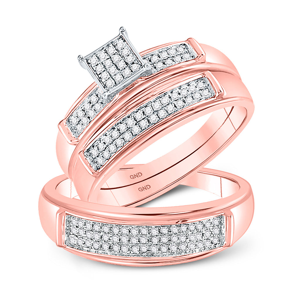 Wedding Collection | 10kt Rose Gold His Hers Round Diamond Square Matching Wedding Set 1/3 Cttw | Splendid Jewellery GND