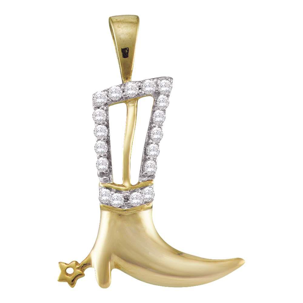Whimsical Diamond Boot Pendant | 10kt Yellow Gold Womens Round Diamond Cowboy Boot Fashion Pendant 1/10 Cttw | Splendid Jewellery - Splendid Jewellery