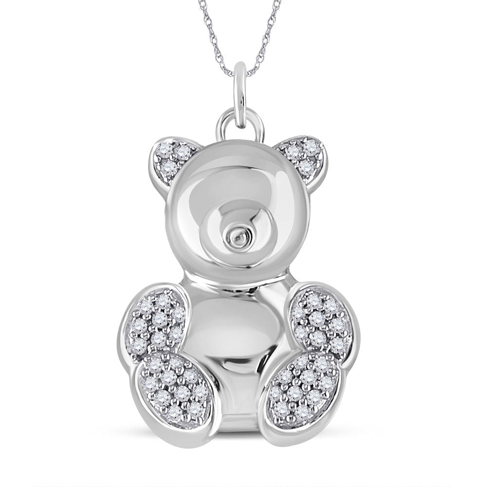 Whimsical White Gold Diamond Bear Pendant: A Charming Delight - Splendid Jewellery