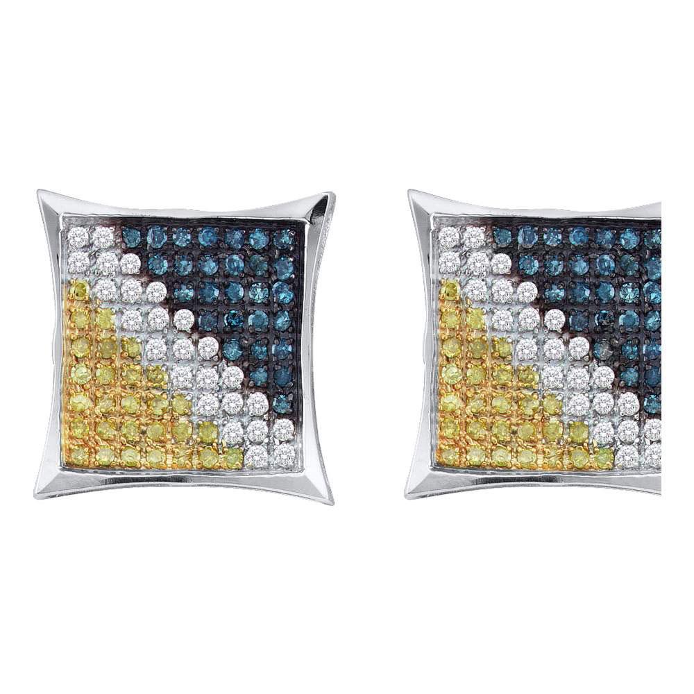 Yellow and Blue Diamond Cluster Stud Earrings for Men - Splendid Jewellery