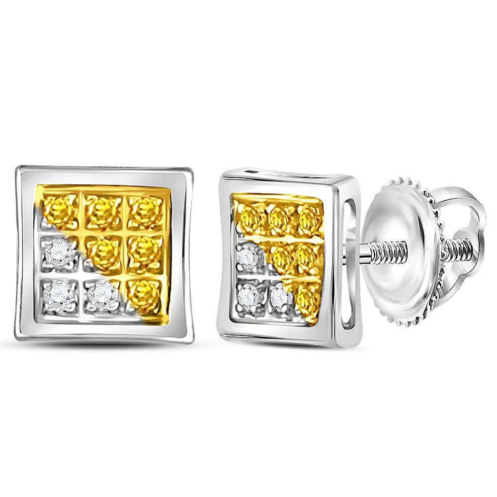 Yellow Diamond Cluster Men's Earrings in Sterling Silver - 1/20 Cttw - Splendid Jewellery