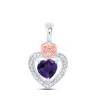Sterling Silver 2 - Tone Lab - Created Amethyst Heart Pendant 0.01 Cttw - Splendid Jewellery