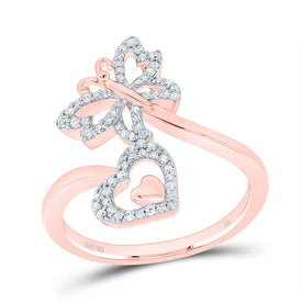 10K Rose Gold Diamond Butterfly Heart Ring 1/5 Cttw - Splendid Jewellery