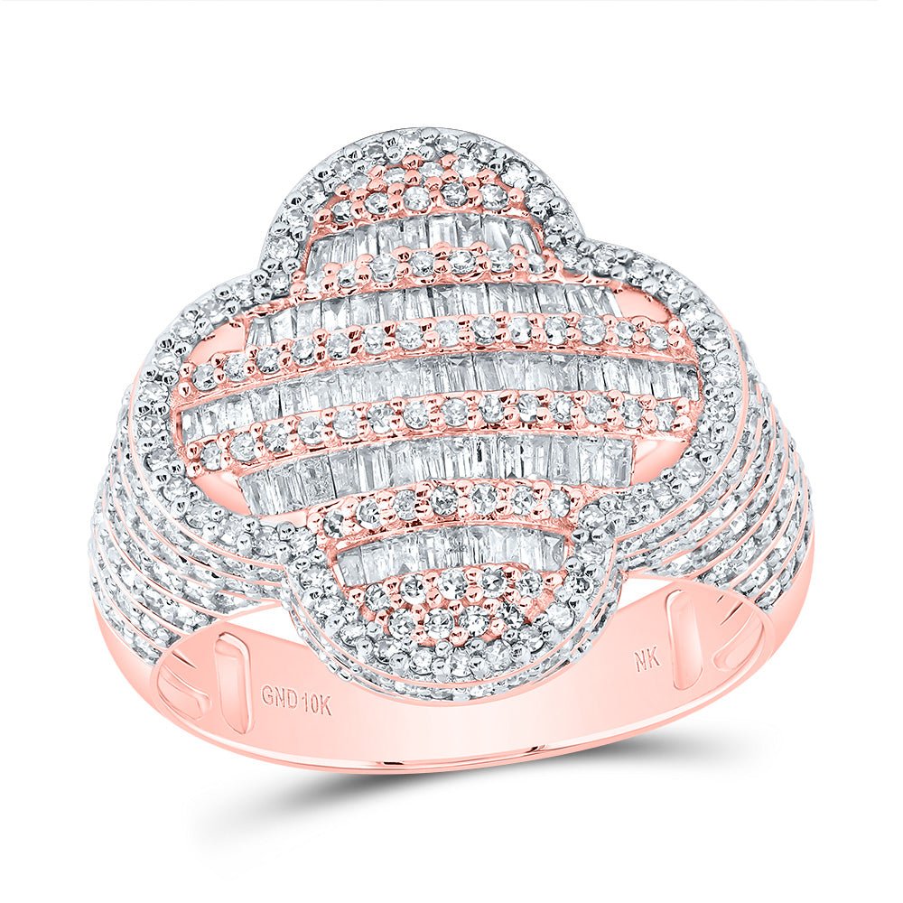 10K Rose Gold Diamond Clover Men's Ring 1 1/2 Cttw - Splendid Jewellery