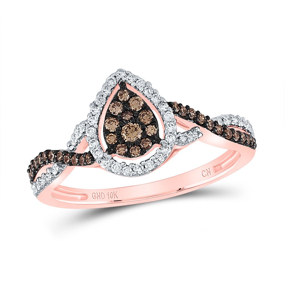 10K Rose Gold Diamond Cognac Brown Ring 1/3 Cttw - Splendid Jewellery