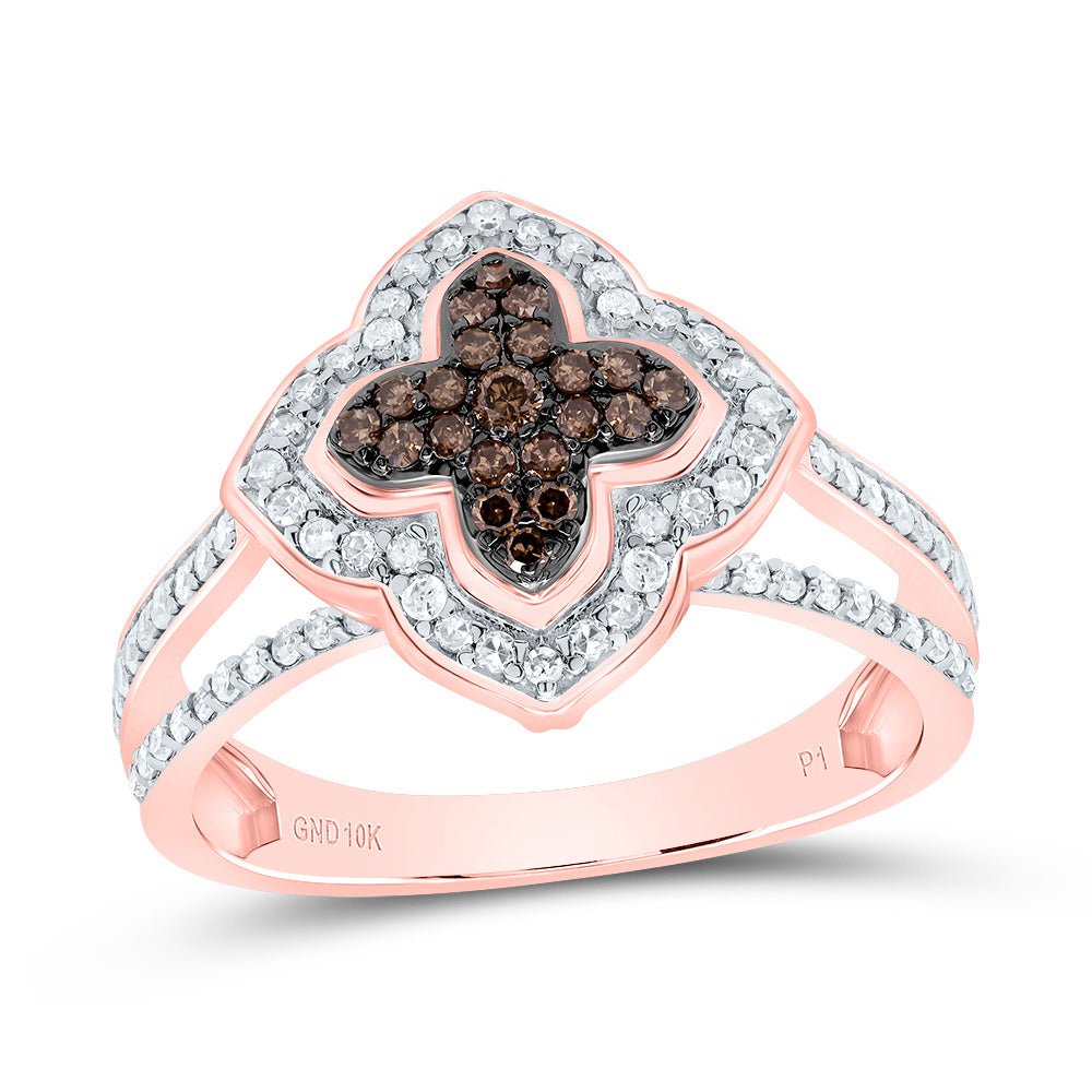 10K Rose Gold Diamond Cognac Clover Ring 1/2 Cttw - Splendid Jewellery