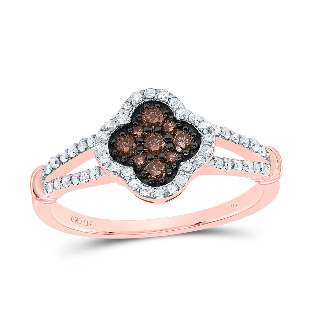 10K Rose Gold Diamond Cognac Clover Ring 1/3 Cttw - Splendid Jewellery