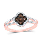 10K Rose Gold Diamond Cognac Clover Ring 1/3 Cttw - Splendid Jewellery