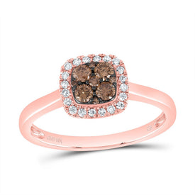 10K Rose Gold Diamond Cognac Cushion Ring 1/3 Cttw - Splendid Jewellery